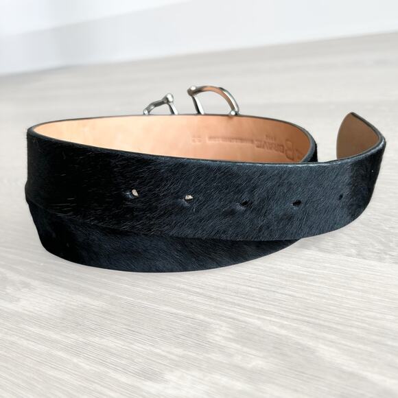 Brave Leather Kasi Hair-On Belt 32 Black Calf Hair Silver Equestrian Buckle EUC main image 4